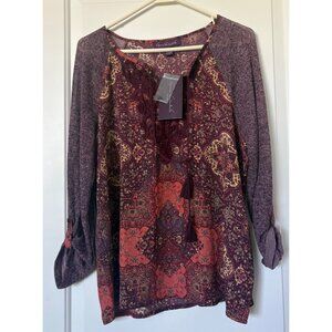 NWT Gloria Vanderbilt Women's Small Maroon Shirt Blouse Vneck Tie Brand New With